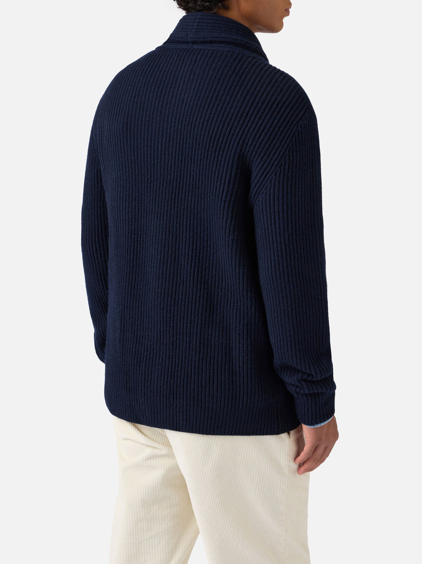 Marineblaue Strickjacke aus reiner Wolle, Glasgow