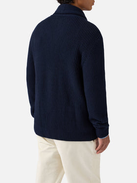 Marineblaue Strickjacke aus reiner Wolle, Glasgow