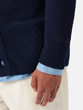 Marineblaue Strickjacke aus reiner Wolle, Glasgow