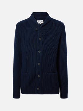Marineblaue Strickjacke aus reiner Wolle, Glasgow