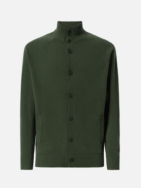 Militärgrüne Strickjacke Galway aus 100% Lammwolle