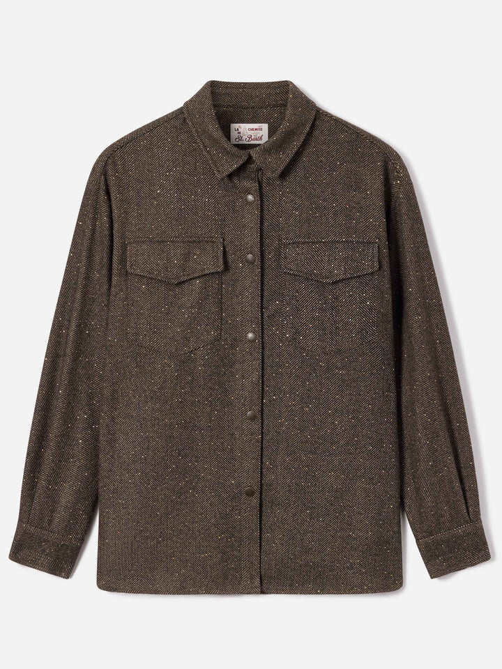 Cambry Overshirt aus Wollmischung mit Fischgrätmuster 