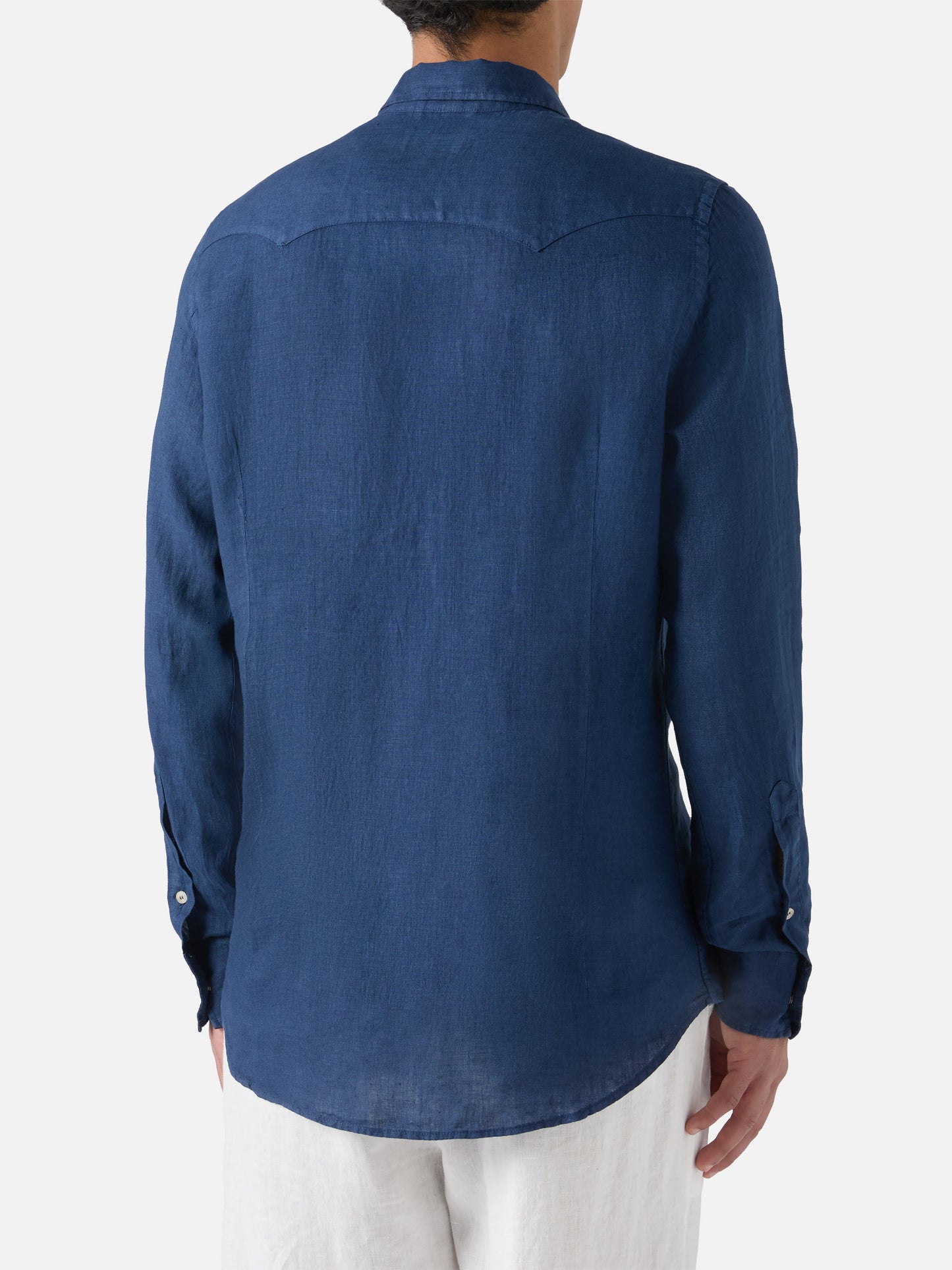 Camisa Greg de lino con efecto denim en azul marino 