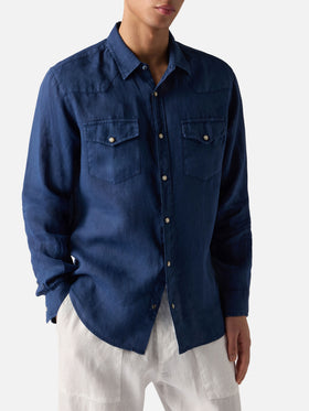 Camisa de lino en denim oscuro 