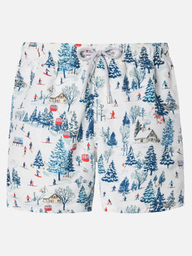 Mittellange Gustavia-Badeshorts mit Skilandschaftsmuster