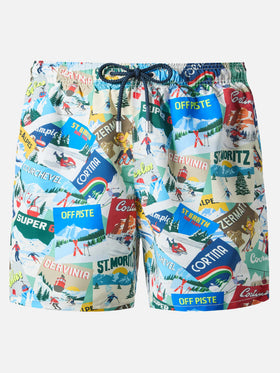 Costume mare lunghezza media Gustavia con stampa cartoline