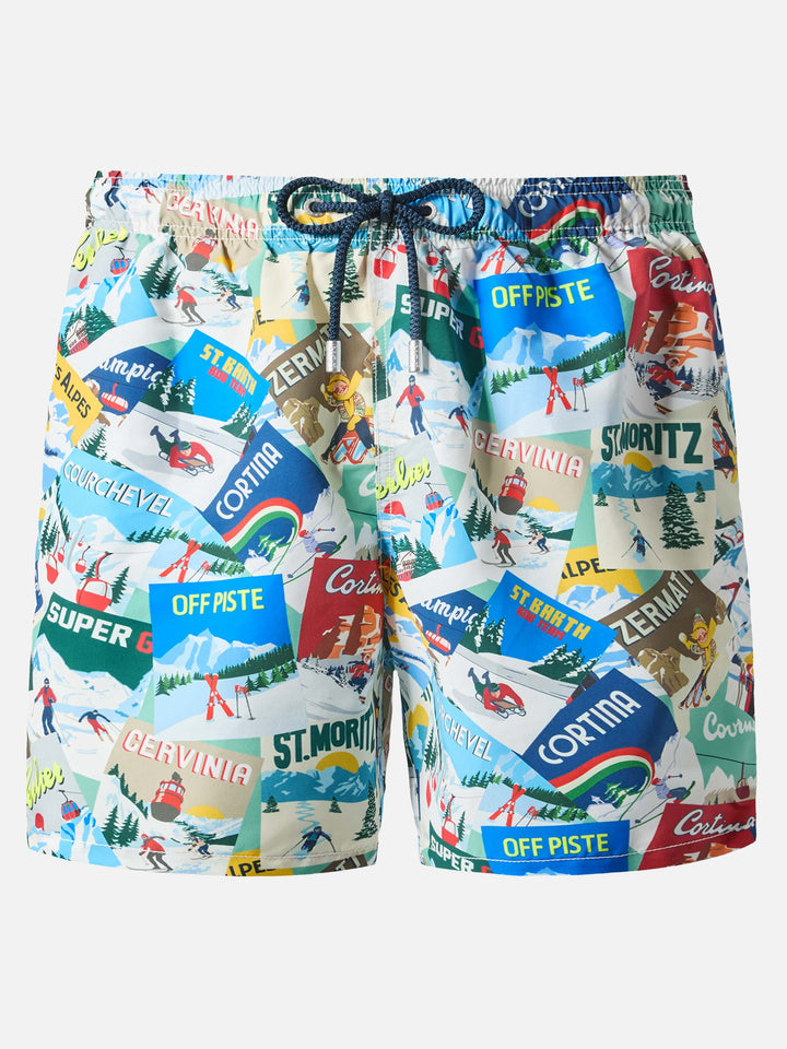 Costume mare lunghezza media Gustavia con stampa cartoline