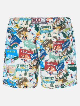 Costume mare lunghezza media Gustavia con stampa cartoline
