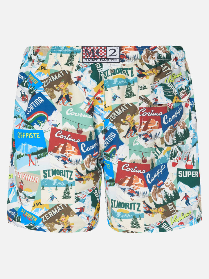 Costume mare lunghezza media Gustavia con stampa cartoline