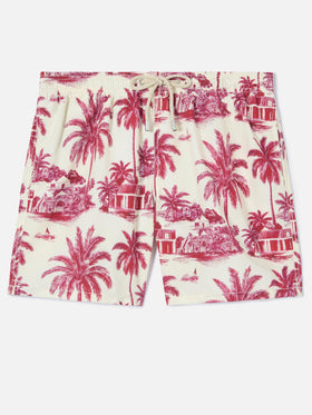 Short de bain Gustavia à imprimé toile de Jouy bordeaux | Special Edition 