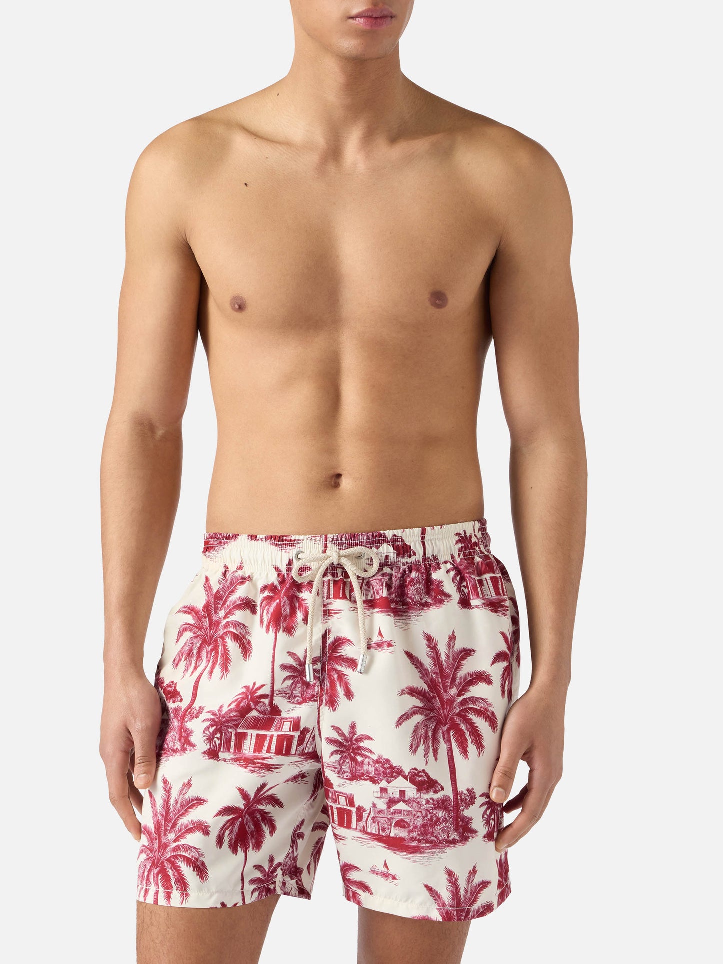 Short de bain Gustavia à imprimé toile de Jouy bordeaux | Special Edition 