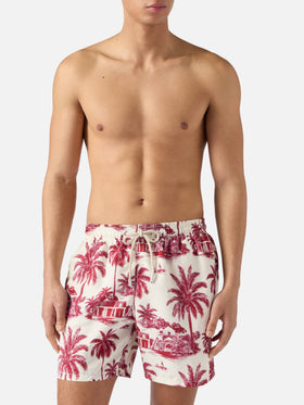 Short de bain Gustavia à imprimé toile de Jouy bordeaux | Special Edition 