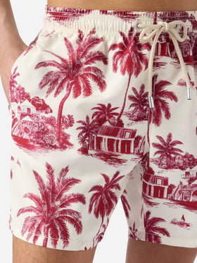 Short de bain Gustavia à imprimé toile de Jouy bordeaux | Special Edition 