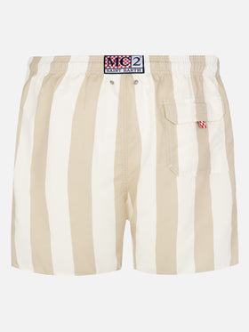 Mid-length striped Gustavia swim-shorts with St. Barth embroidery - MC2 Saint Barth