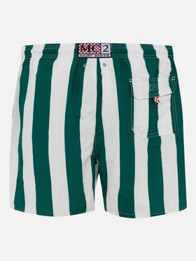 Mid-length striped Gustavia swim-shorts with St. Barth embroidery - MC2 Saint Barth