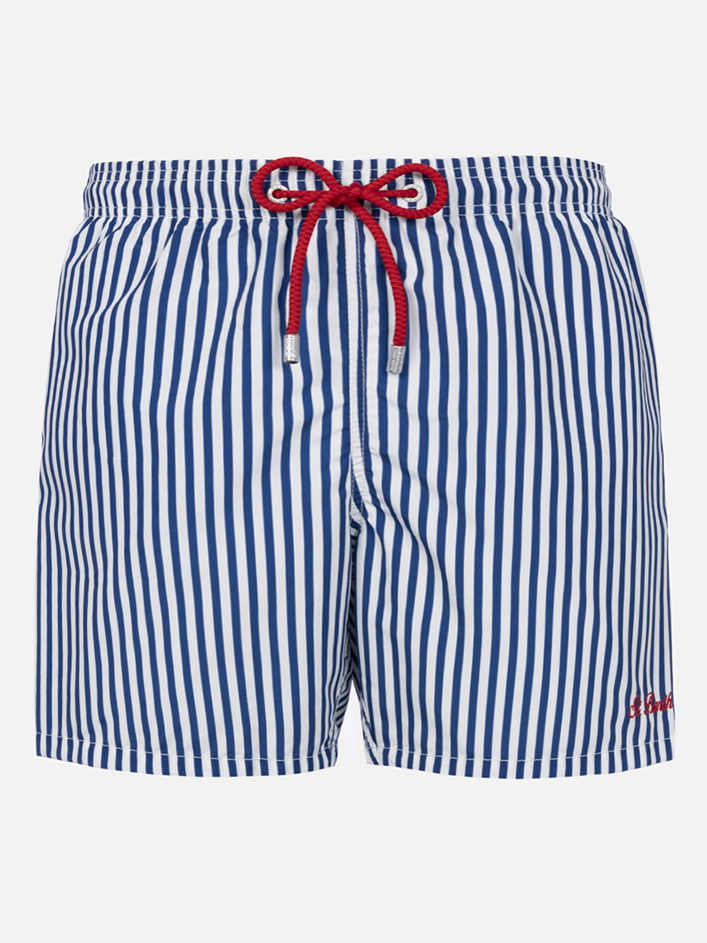 Costume mare lunghezza media Gustavia a righe con ricamo St. Barth