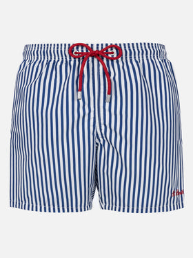 Costume mare lunghezza media Gustavia a righe con ricamo St. Barth
