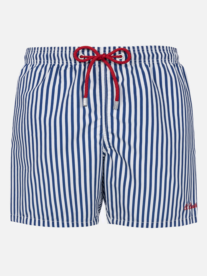Costume mare lunghezza media Gustavia a righe con ricamo St. Barth