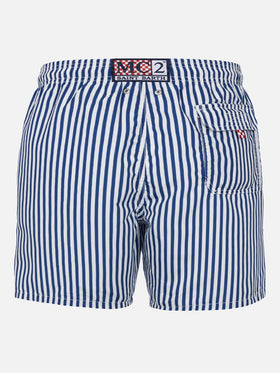Costume mare lunghezza media Gustavia a righe con ricamo St. Barth