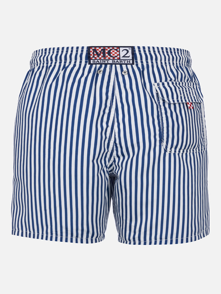 Costume mare lunghezza media Gustavia a righe con ricamo St. Barth