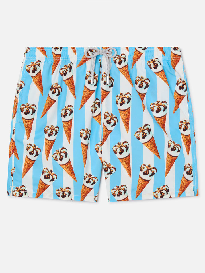 Gustavia Cornetto print and light blue striped swim shorts | Special Edition