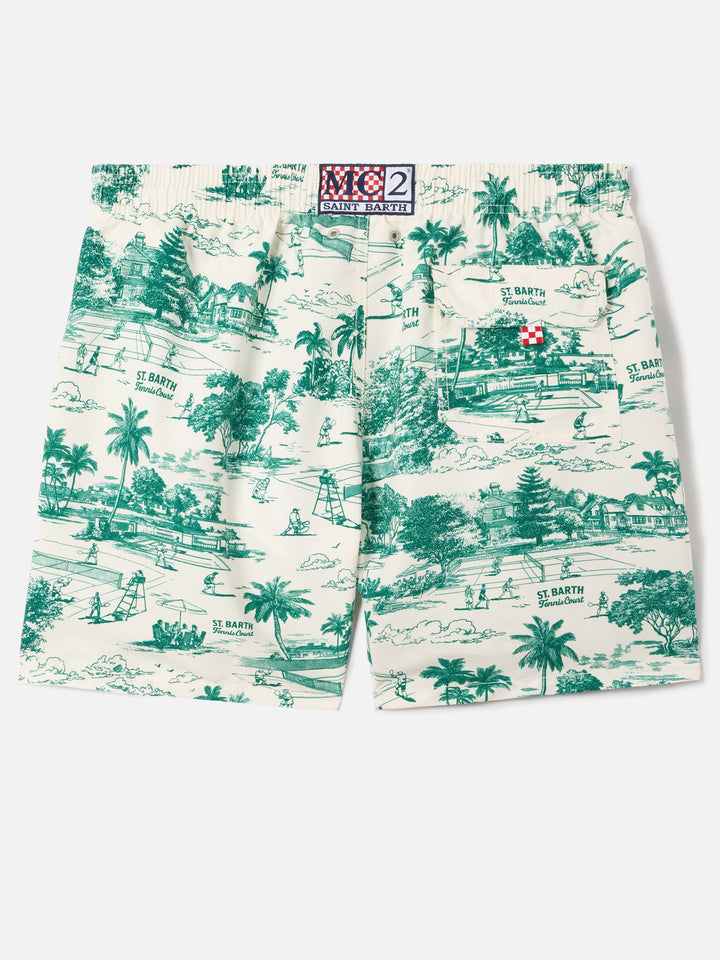 Costume mare Gustavia con stampa toile de jouy verde