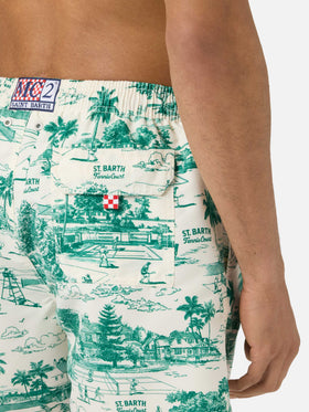 Costume mare Gustavia con stampa toile de jouy verde