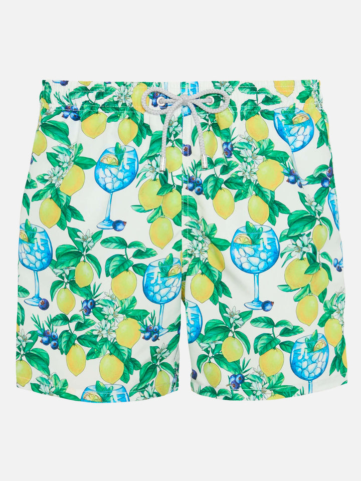 Costume mare lunghezza media Gustavia con stampa gin e limoni