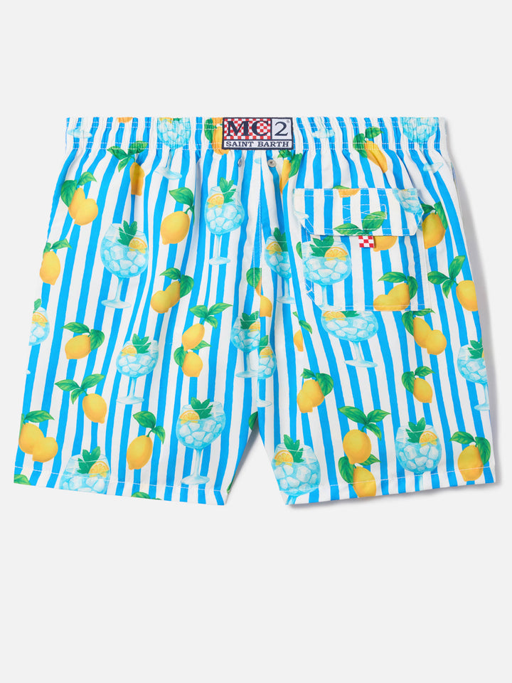 Costume mare Gustavia a righe con stampa gin tonic e limoni