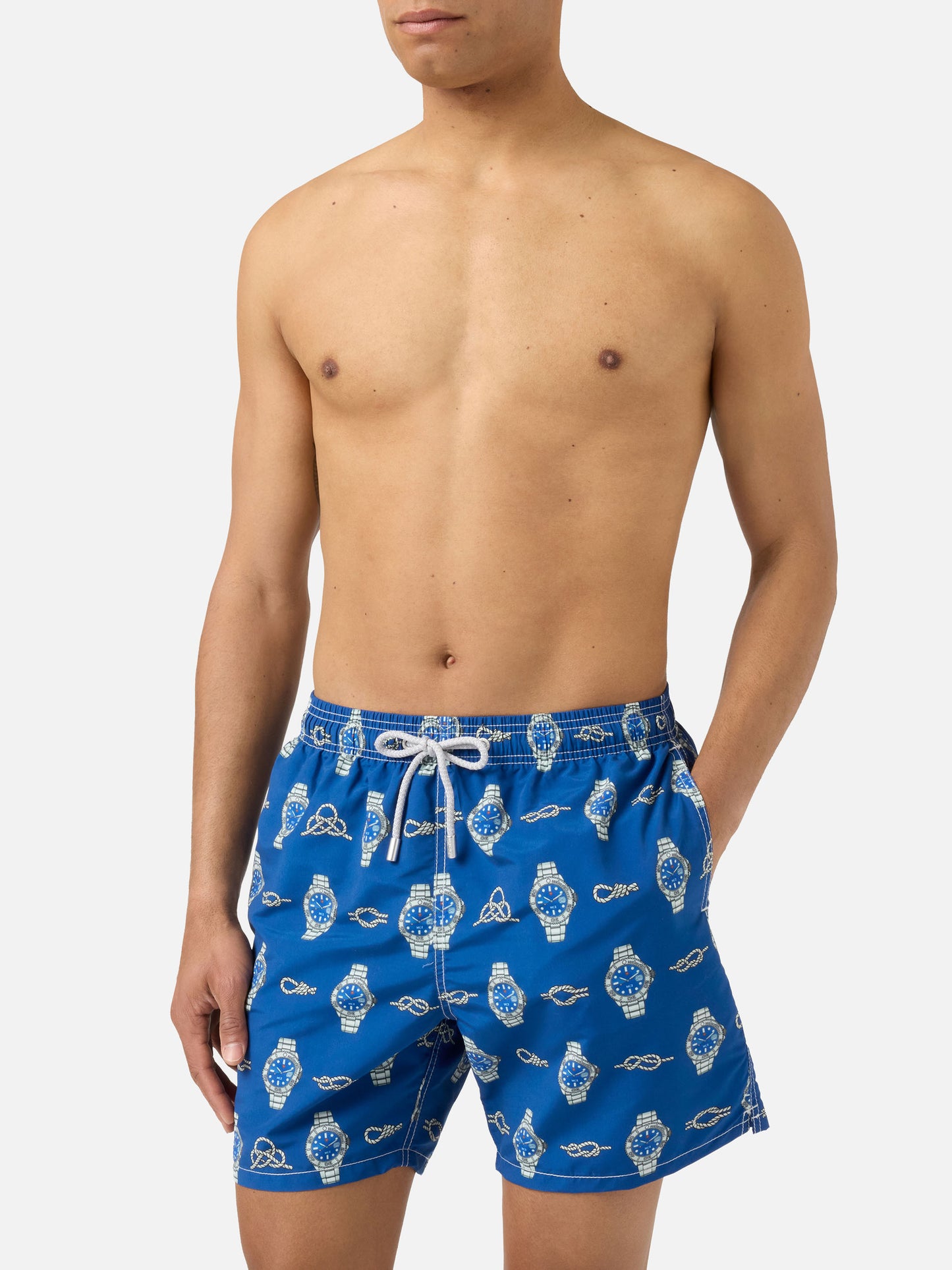 Costume mare Gustavia con stampa orologi e nodi marinari