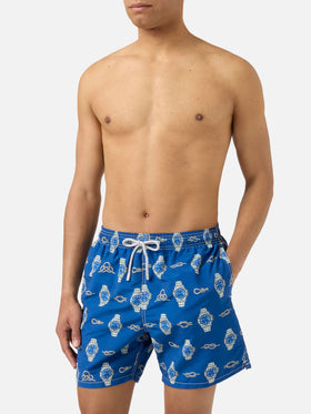 Costume mare Gustavia con stampa orologi e nodi marinari