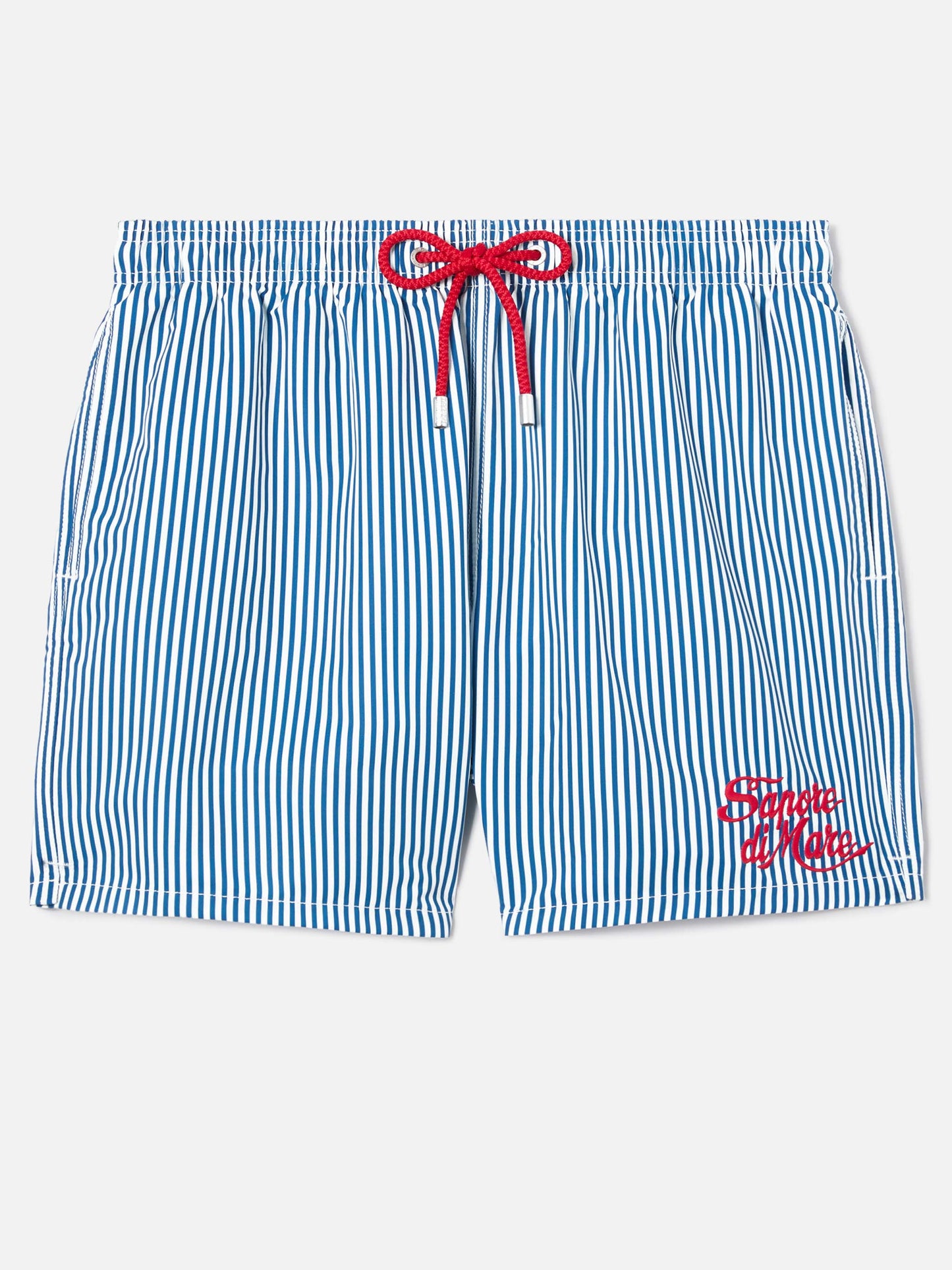 Short de bain Gustavia bleu à rayures avec broderie Sapore di Mare | Édition Spéciale 