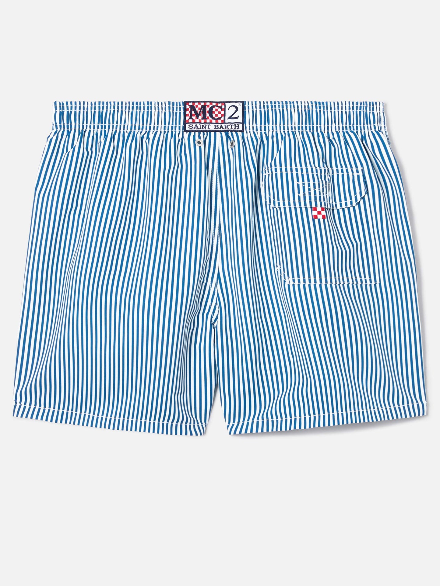 Short de bain Gustavia bleu à rayures avec broderie Sapore di Mare | Édition Spéciale 