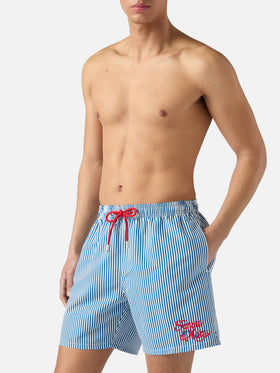 Short de bain Gustavia bleu à rayures avec broderie Sapore di Mare | Édition Spéciale 