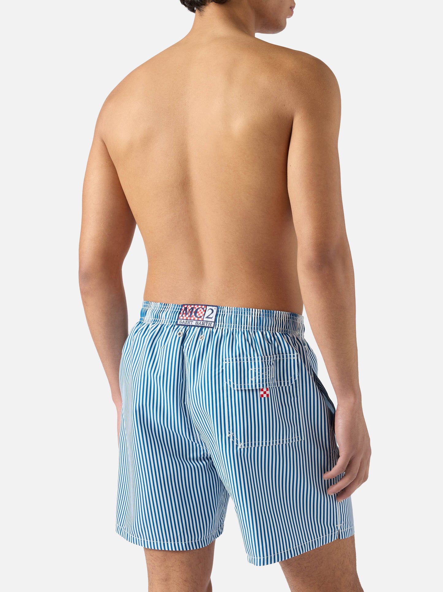 Short de bain Gustavia bleu à rayures avec broderie Sapore di Mare | Édition Spéciale 