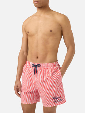 Short de bain rayé rouge Gustavia avec broderie Sapore di Mare | Édition spéciale 