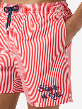 Short de bain rayé rouge Gustavia avec broderie Sapore di Mare | Édition spéciale 