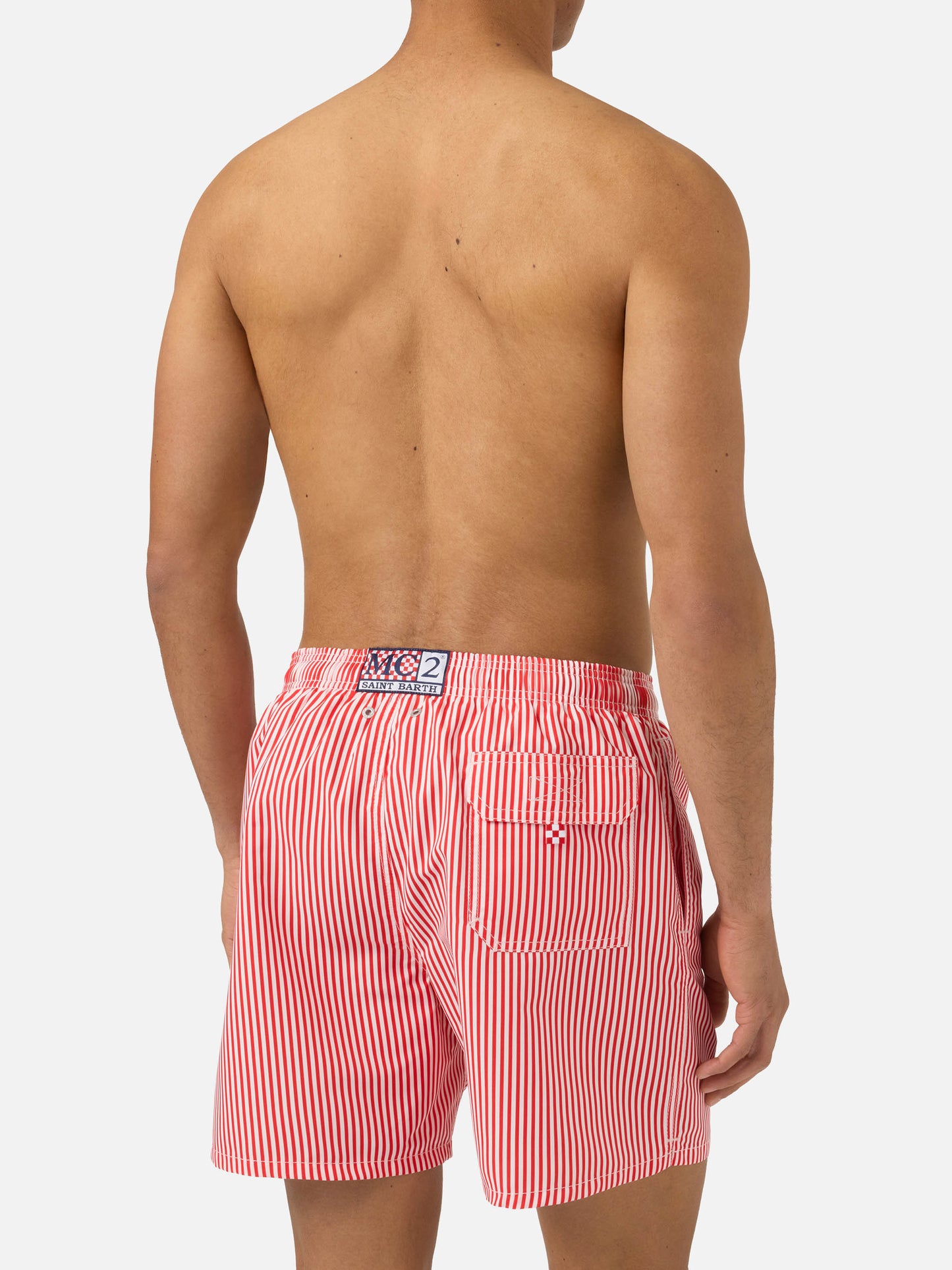 Short de bain rayé rouge Gustavia avec broderie Sapore di Mare | Édition spéciale 