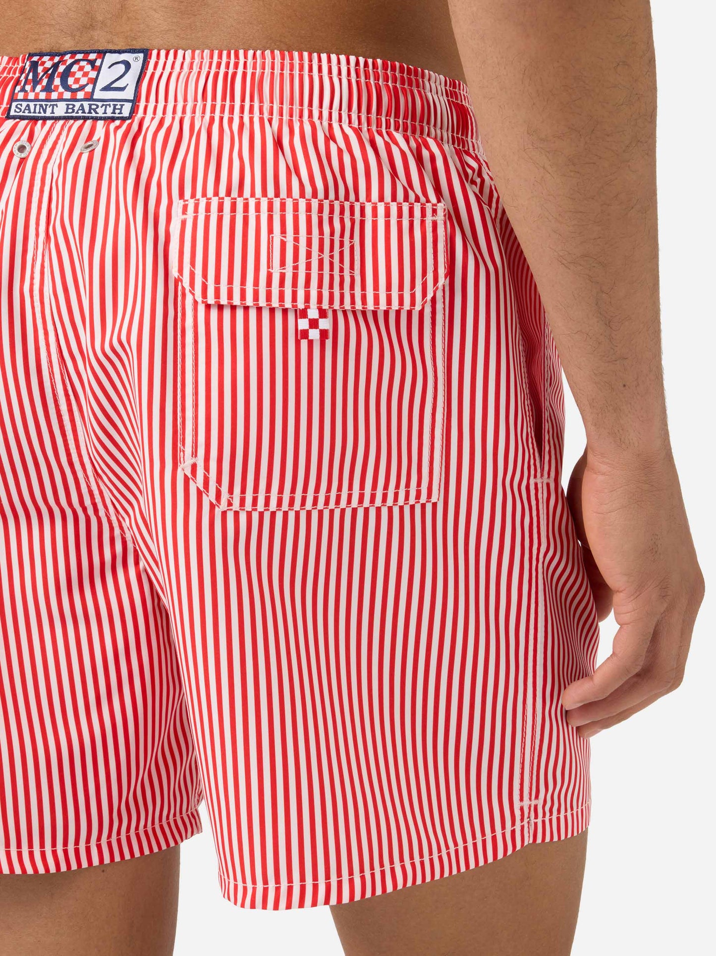 Short de bain rayé rouge Gustavia avec broderie Sapore di Mare | Édition spéciale 