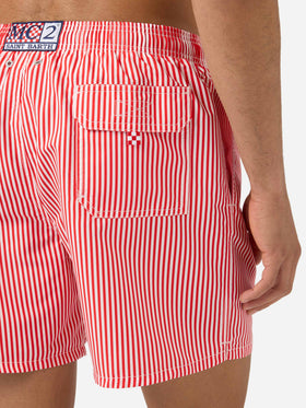 Short de bain rayé rouge Gustavia avec broderie Sapore di Mare | Édition spéciale 