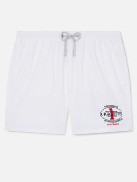 Gustavia white swim shorts with Cigarette embroidery | Special Edition