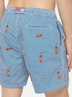 Mid-length striped Gustavia swim-shorts with Aperol Spritz embroidery | APEROL SPECIAL EDITION - MC2 Saint Barth