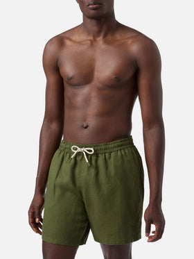 Costume mare Gustavia in lino verde militare tinta unita