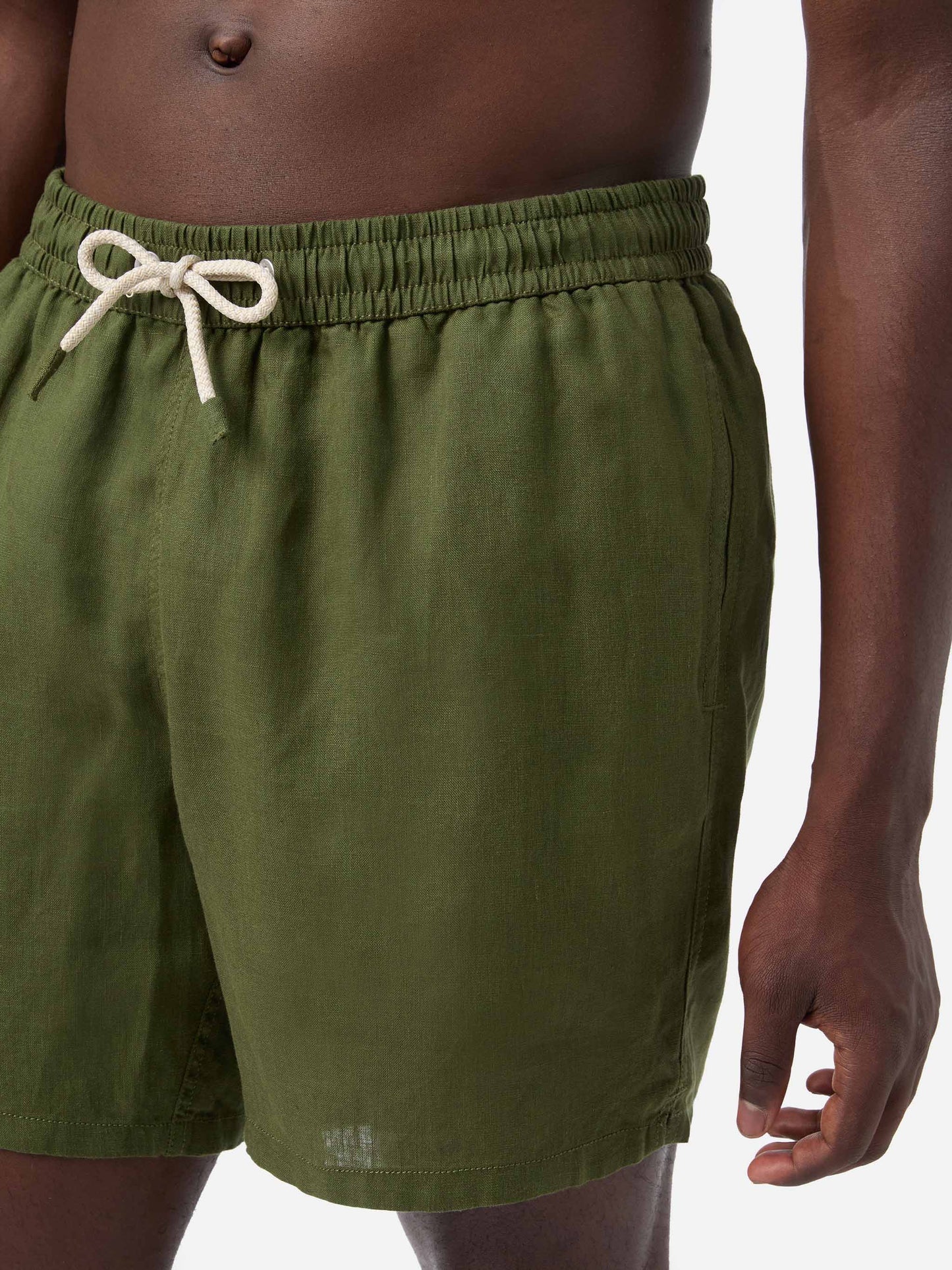 Costume mare Gustavia in lino verde militare tinta unita