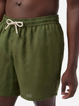 Costume mare Gustavia in lino verde militare tinta unita