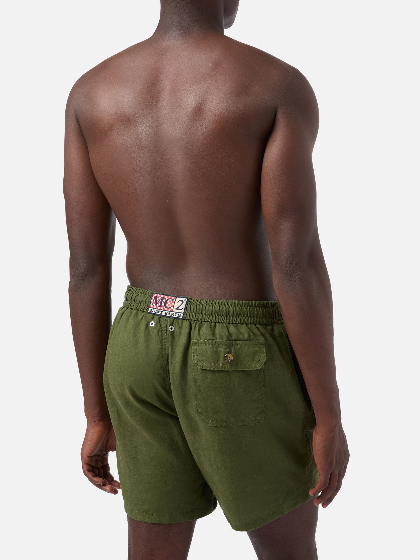 Costume mare Gustavia in lino verde militare tinta unita