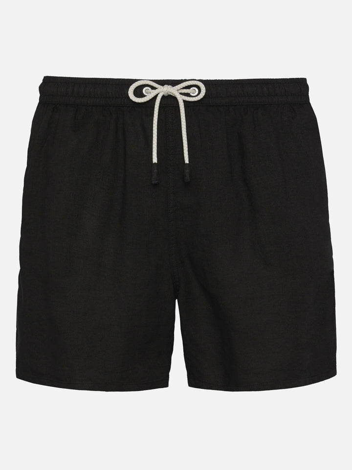 Costume mare Gustavia in lino nero tinta unita