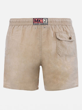 Costume mare Gustavia in lino beige tinta unita