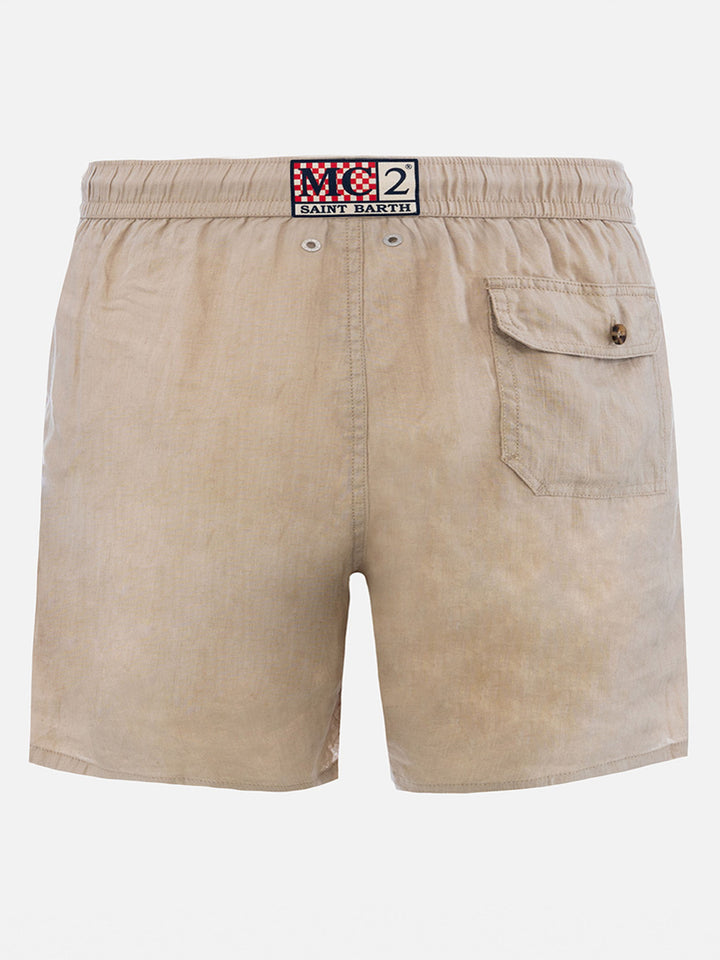Costume mare Gustavia in lino beige tinta unita