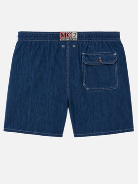 Costume Gustavia in lino blu denim tinta unita